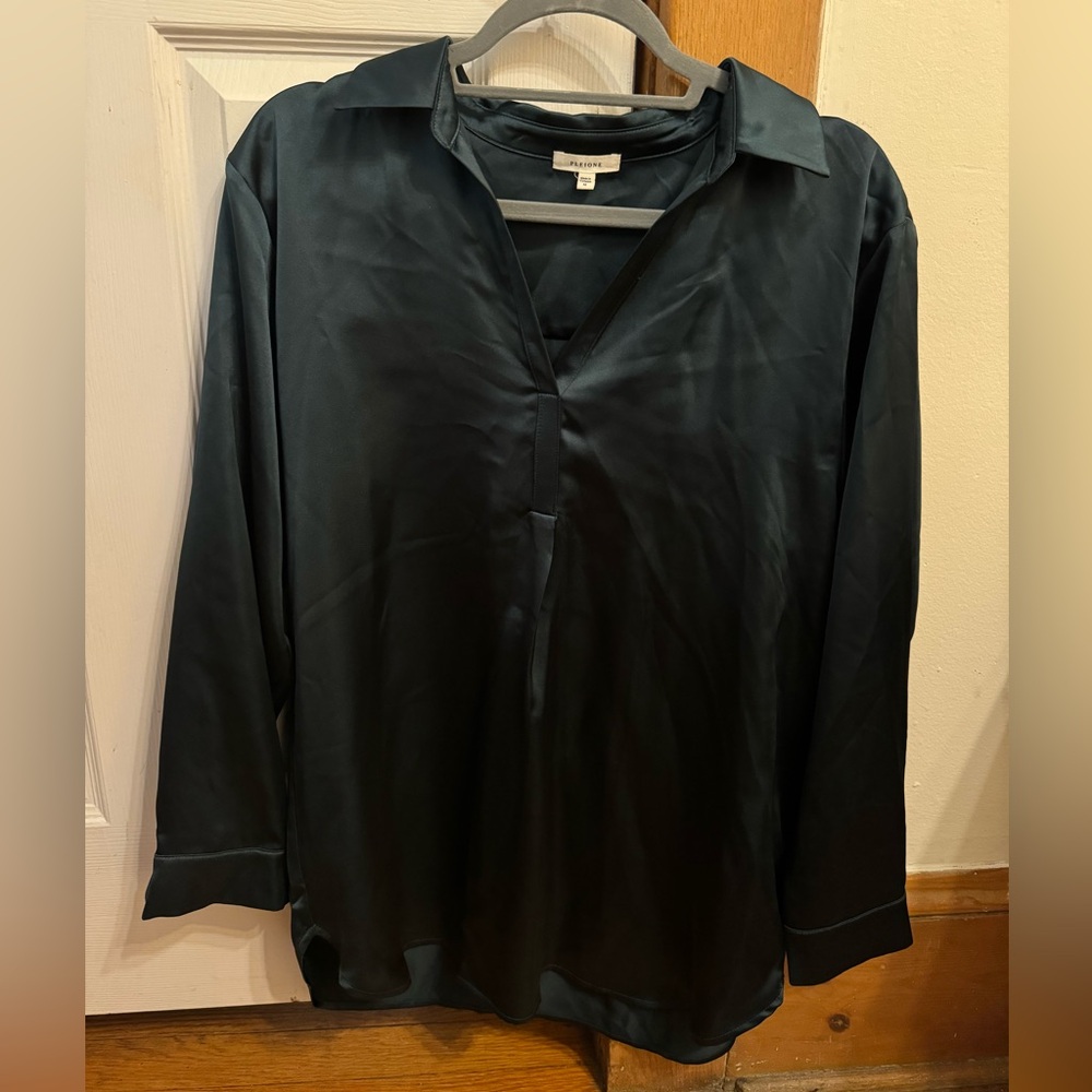 Pleione | Forest Green Silk Blouse - Size L